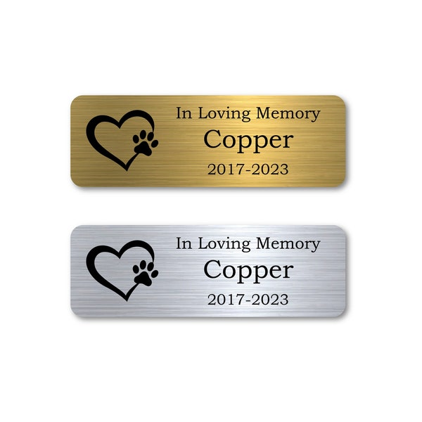 Metal Name Plate for Pet Urn - Personalized Name Plaque for Dog or Cat Urn - Gold or Silver Name Sign for Ash Box - Pet Remembrance Keepsake