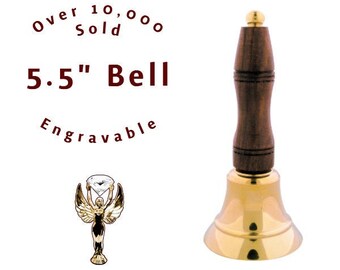 Small Solid Brass Bell - Cancer Bell - School Bell - Brass Hand Bell - Small Brass Hand Bell With Wooden Handle