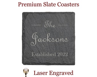 Slate Coasters Engraved - Engraved Coasters - Wedding Gift Coaster Set - Personalized Coasters - Custom Drink Coaster - Couples Gift - Home