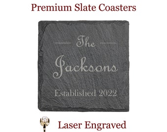 Slate Coasters Engraved - Engraved Coasters - Wedding Gift Coaster Set - Personalized Coasters - Custom Drink Coaster - Couples Gift - Home