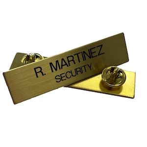Uniform Name Badge for Work - Pin Name Tag - Military - Police - Fire - Emergency Response Name Bar Pin - Engraved Gold or Silver Name Tag