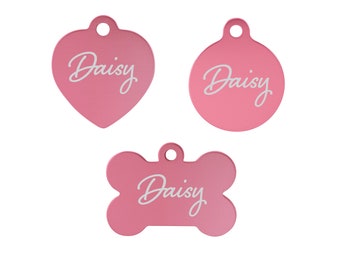 Engraved Pet Tag - Pink Pet Tag Personalized - Pet ID Tags for Dogs - ID Labels for Cats - Dog Bone Dog Tags - Heart Shaped ID Tags for Pet