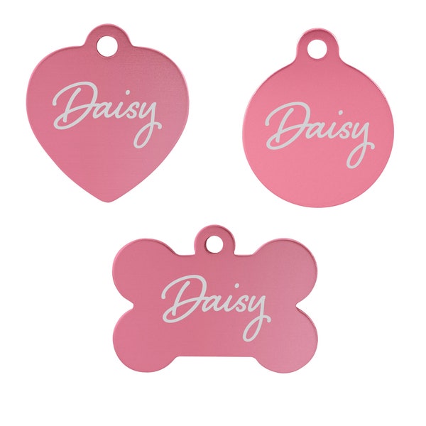 Engraved Pet Tag - Pink Pet Tag Personalized - Pet ID Tags for Dogs - ID Labels for Cats - Dog Bone Dog Tags - Heart Shaped ID Tags for Pet