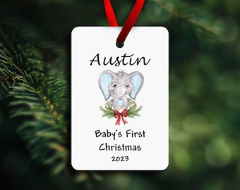 Baby's First Christmas Ornament - Personalized Baby Ornament - Baby Boy Christmas Ornament - Metal Personalized Christmas Ornament - BFCB1
