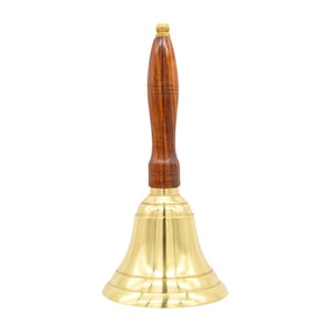 Large Solid Brass Bell - Engraved Cancer Bell - Personalized School Bell - Brass Hand Bell - Large Brass Hand Bell With Wooden Handle