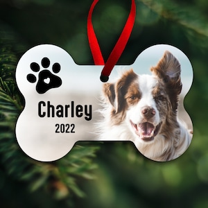 Dog Christmas Ornament - Dog Bone Ornament - Dog Memorial Ornament - Custom Pet Ornament - Dog Photo Ornament - Custom Ornament - DOGBONE