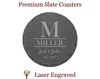 Slate Coasters Engraved - Engraved Coasters - Wedding Gift Coaster Set - Personalized Coasters - Custom Drink Coaster - Couples Gift - Home