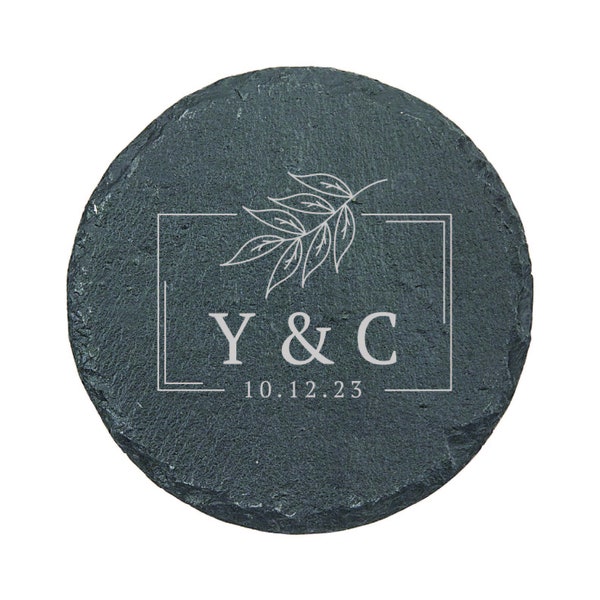 Monogram Slate Coaster Set - Personalized Wedding Gift for Couples - Stone Drink Coasters Personalized - Coasters for Wedding - Engraved