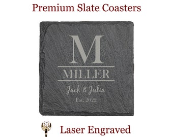 Slate Coasters Engraved - Engraved Coasters - Wedding Gift Coaster Set - Personalized Coasters - Custom Drink Coaster - Couples Gift - Home
