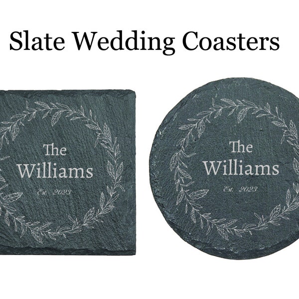 Custom Slate Coaster Set - Bulk Wedding Favor - Wedding Coaster Favors - Personalized Engraved Slate Coasters - Custom Wedding Favor Bulk