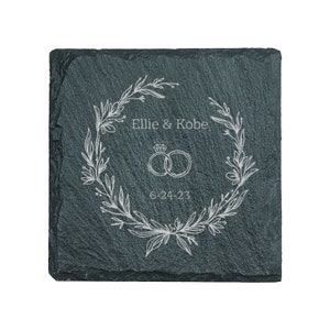 Engagement Gift for Couple Proposal Decorations Engraved Stone Coaster Set Personalized Slate Coasters Gift for Couples New Home image 2