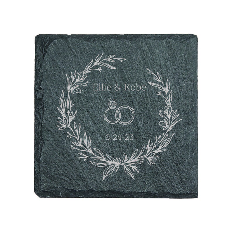 Engagement Gift for Couple Proposal Decorations Engraved Stone Coaster Set Personalized Slate Coasters Gift for Couples New Home image 2