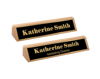 Desk Name Plate - Custom Engraved Name Sign - Personalized Wood Desk Sign - Classy Name Plaque for Desk - Gift for Boss - Wood Desk Wedge