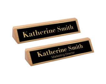 Desk Name Plate - Custom Engraved Name Sign - Personalized Wood Desk Sign - Classy Name Plaque for Desk - Gift for Boss - Wood Desk Wedge