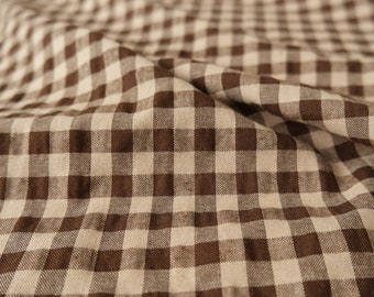 Teak 3/8" Gingham Textured Cotton - Brown Check Fabric By the Yard