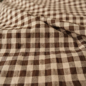 Teak Gingham Textured Cotton - Brown Check Fabric By the Yard