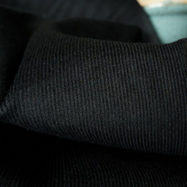 Black FeatherWale Cotton Corduroy Fabric - 5 oz - 21 wale - Deadstock Fabric By the Yard