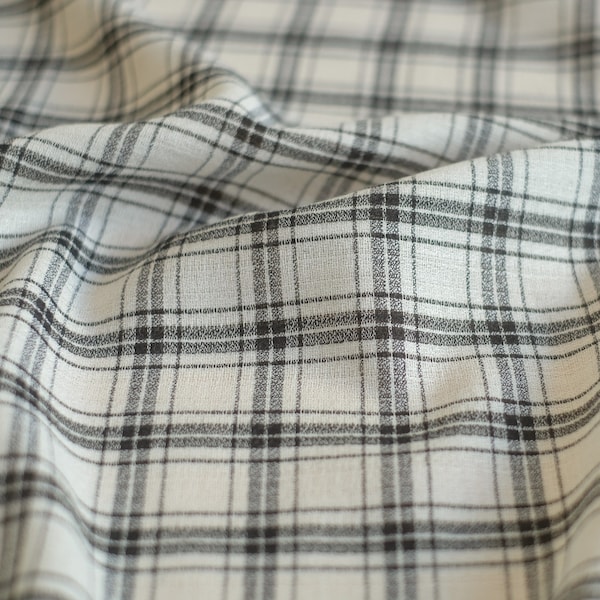 Classic Plaid Windowpane Rayon Crepe - Deadstock Fabric By the Yard