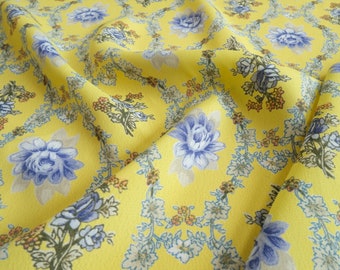 Yellow Barcelona Floral Rayon Crepe - 41 inches wide - Deadstock Fabric By the Yard