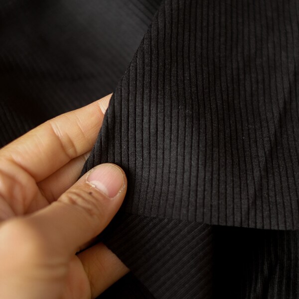 Black Bamboo Cotton Rib Knit - 8.5 oz - Deadstock Fabric By the Yard