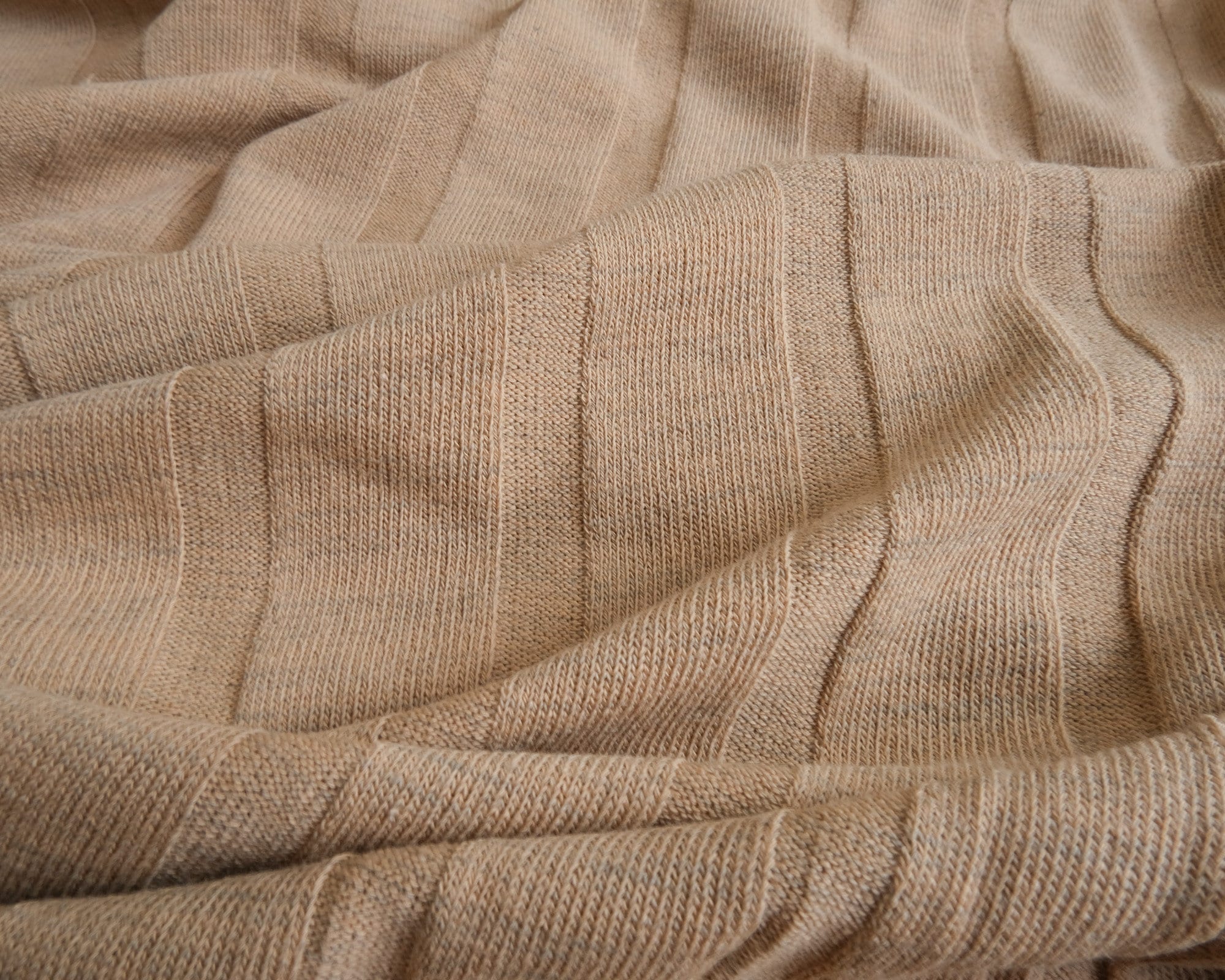 【DEARMINE】Roha Thick Ribbed Knit LAST 2.5 YARD - Heathered Camel - Cotton Sweater Wide Rib