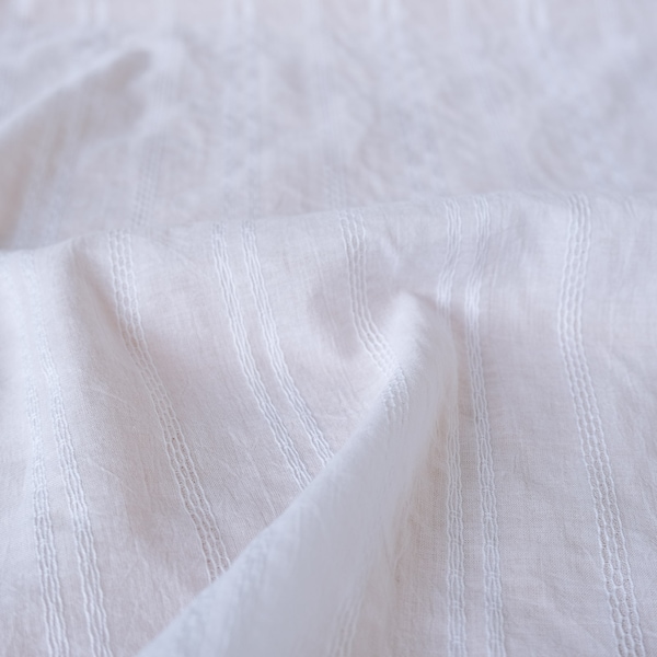 White Dimity Stripe Cotton Voile - Deadstock Fabric By the Yard