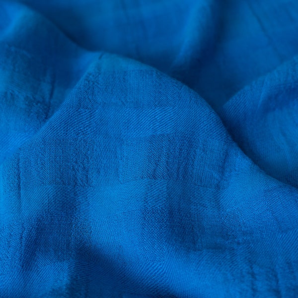 Turkish Blue Check – Rayon Jacquard - Deadstock Fabric by the Yard ~ Continuous Cut