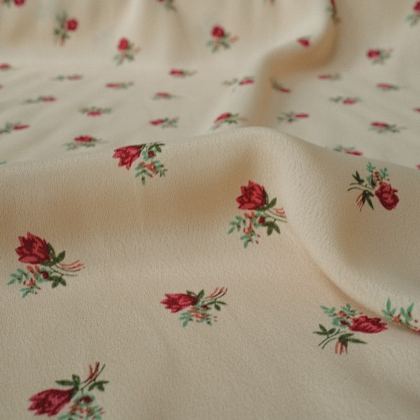 Tissu crêpe rayonne camomille roses vintage || Tissu par mètre