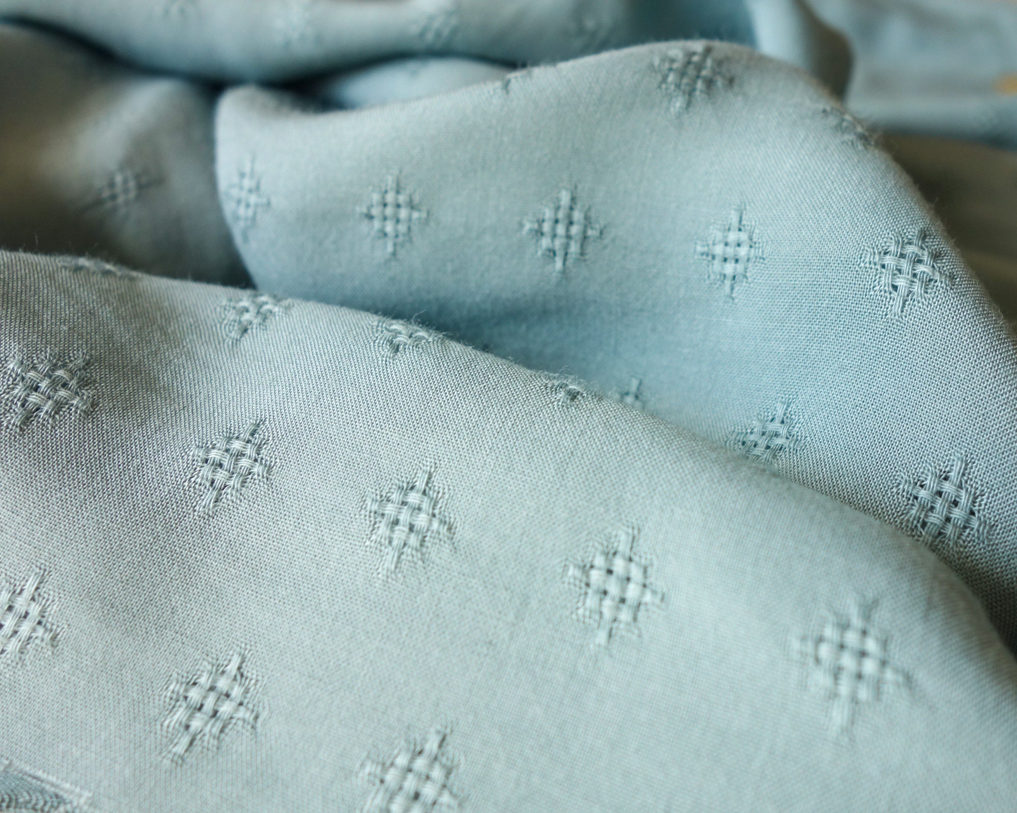Ice Blue Rayon Challis with Woven Diamond Detail - Deadstock Fabric |…