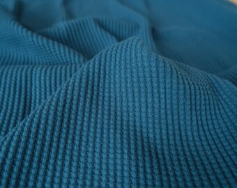 Ocean Blue Cotton Waffle Thermal 42" - Matching Rib Available - Thick High Quality - Deadstock Fabric By the Yard