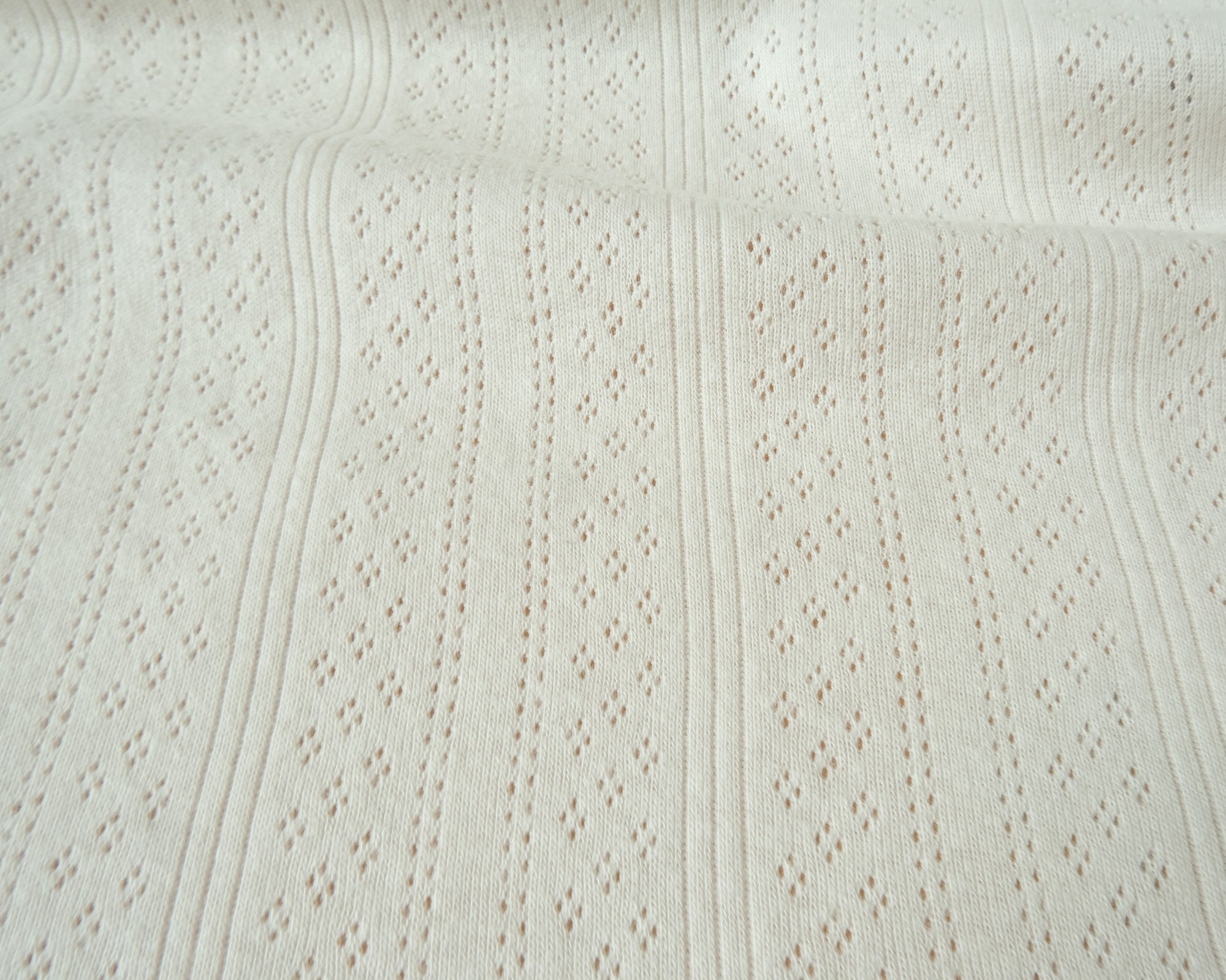 LAST 1.8 YARD 75 White Cotton Pointelle Knit Dot Diamond Openwork