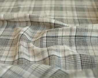 LAST PIECE - Oatmeal Detailed Plaid Linen Rayon Suiting - Deadstock Fabric - Fabric By the Yard