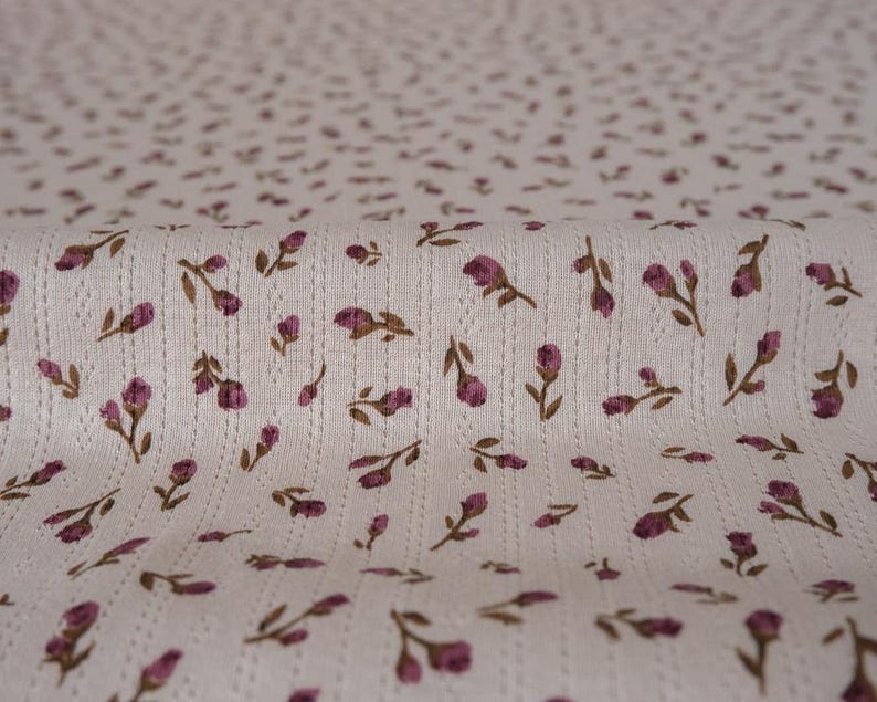 Organic Cotton Pointelle Knit - Made in USA Burgundy Rosebud