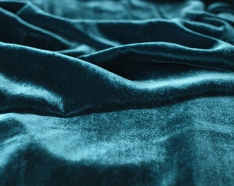 Small Cuts - Deep Aquamarine Silk-Rayon Velvet - No Stretch - Fabric By the Yard