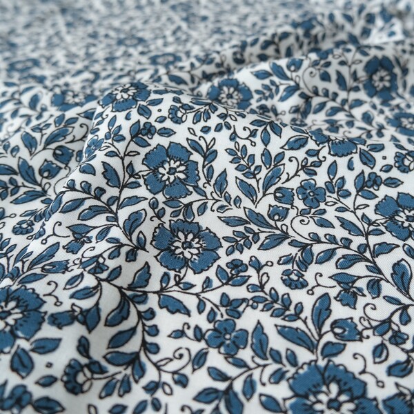 Steel Bohemian Floral Rayon Challis - Deadstock Fabric By the Yard