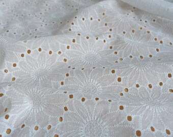 White Sunflower Eyelet Cotton Voile