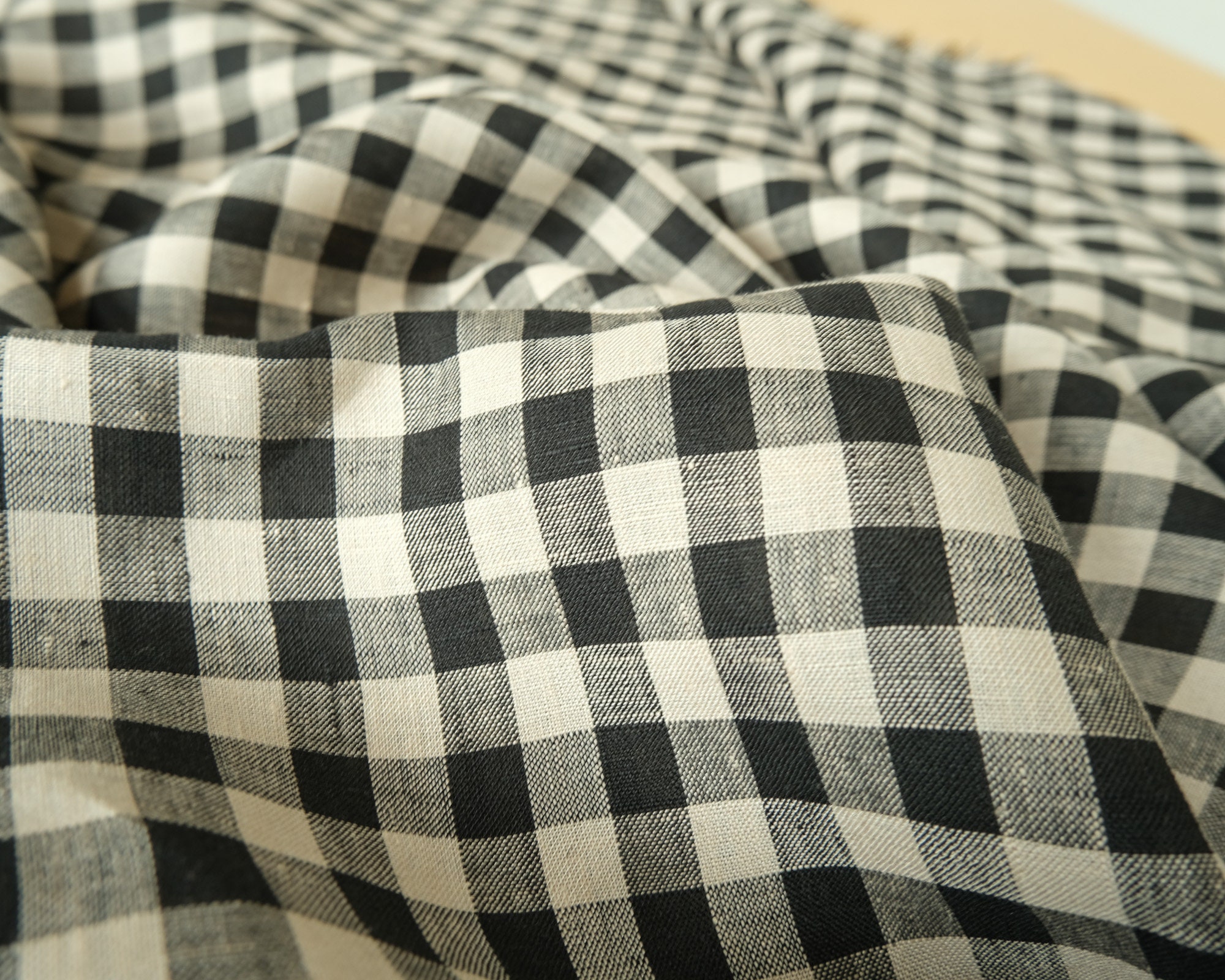 Black Neutral Gingham Linen 1/2 Check Linen Gingham - Etsy