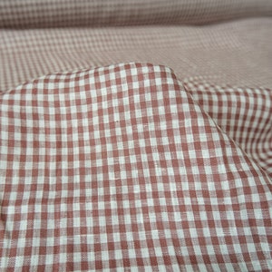 LAST PIECE - Brown 1/8" Gingham - Apparel Linen - 4 oz - Deadstock Linen Fabric By the Yard