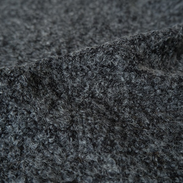 Heathered Charcoal Gray – Acrylic Wool Boucle - Deadstock Fabric by the Yard