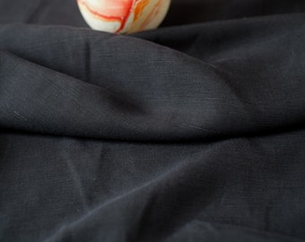 Black Lyocell Linen Slub Fabric || Fabric By the Yard