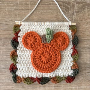 Crochet Pumpkin Mouse Ear Wall Hanging: Handmade Fall Decor
