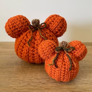 Rustic Orange Crochet Mouse Ear Pumpkin- Farmhouse Decor with a Magical Twist. Great gift, housewarming, unique cozy vibes for home & office