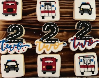 Emergency Vehicle Birthday Cookies