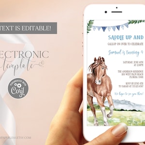 Horse Birthday Invitation for Boy by Text, Horse Party Invitation Electronic Template Editable Digital Download, Horse Birthday Boy Evite