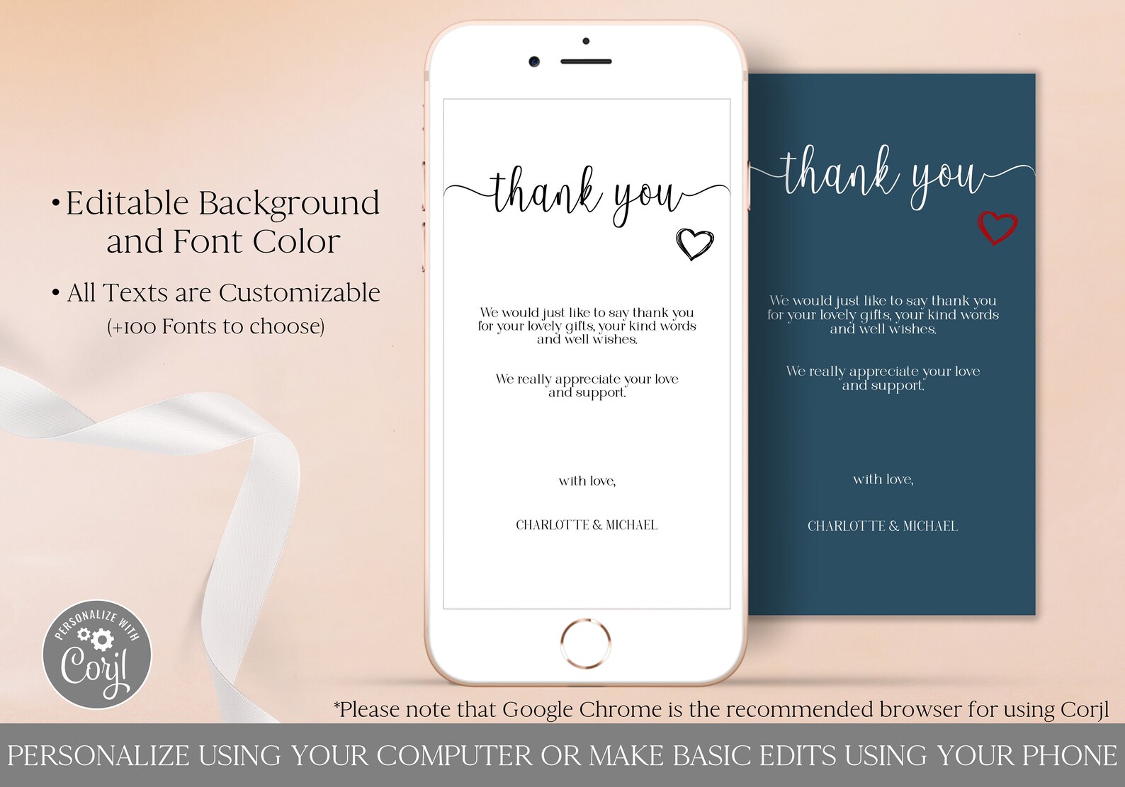 Electronic Minimalist Thank You Card Template Editable Digital Etsy