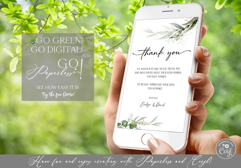 Greenery Electronic Thank You Card Template Editable Digital Download, Baby Thank You Note eCard for Phone, Text Message Paperless Corjl image 10