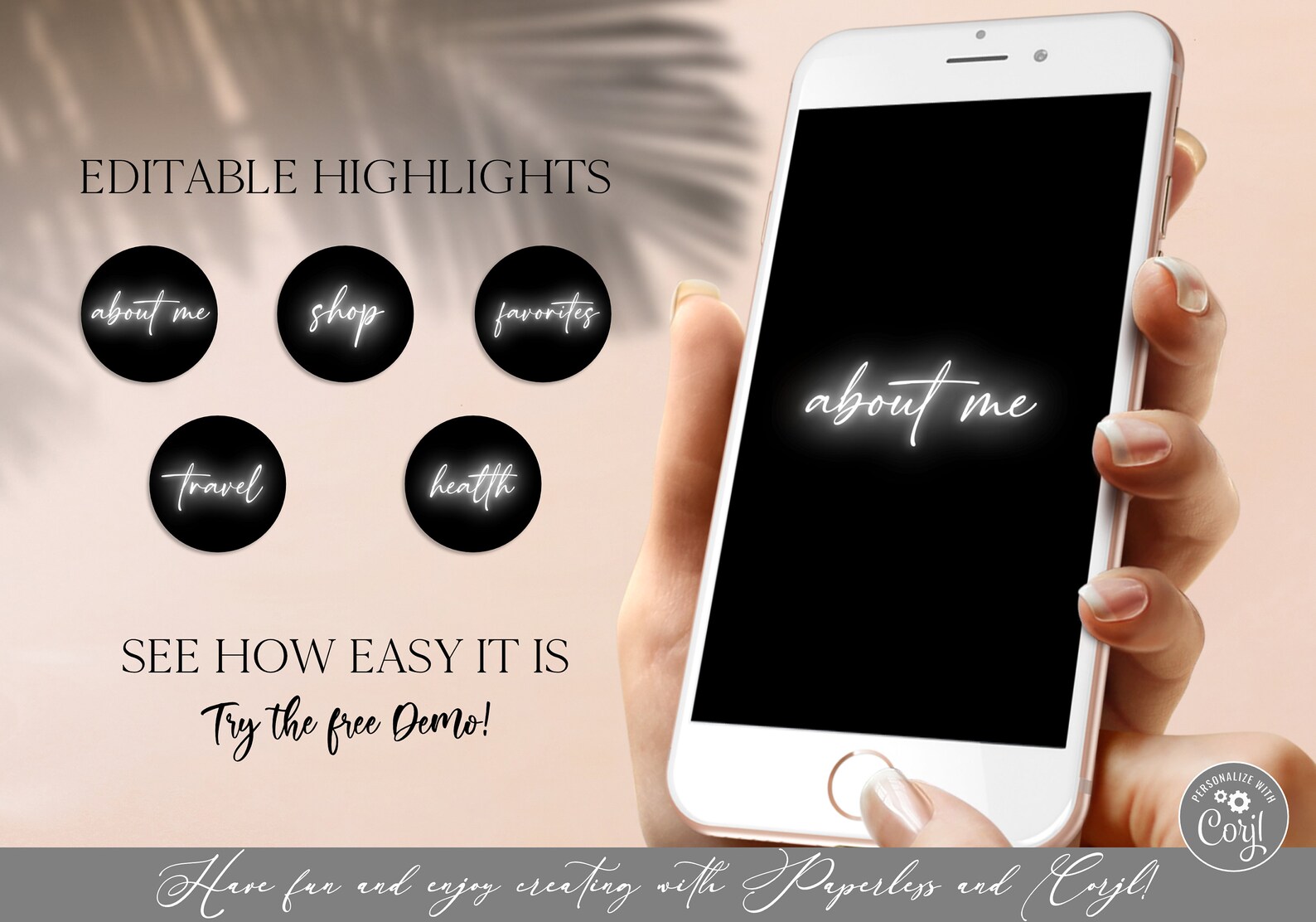 White Neon Instagram Highlight Covers Editable DIY White Glow Etsy