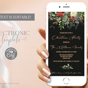 Christmas Party Electronic Invitation Template Editable Digital Download, Holiday Party Evite, Christmas Dinner Text Message Invite, Corjl