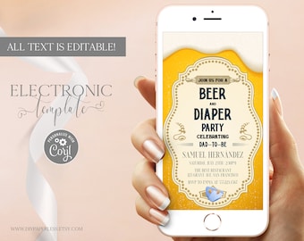 Diaper Party Invitation by Text, Dadchelor Party Electronic Invitation Template Editable Digital Download, Beer and Diaper Baby Shower Evite