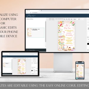 Tea Party Birthday Invitation by Text, Let's Par-Tea Birthday Evite, Electronic Tea Birthday Invitation Template Editable Digital Download image 4